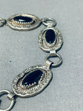 Signed Vintage Native American Navajo Black Onyx Sterling Silver Link Bracelet-Nativo Arts