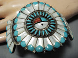 One Of The Most Intricate Vintage Native American Zuni Turquoise Sterling Silver Bracelet-Nativo Arts