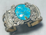 Signed Vintage Native American Navajo Old Kingman Turquoise Sterling Silver Bracelet-Nativo Arts