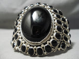 Biggest Best Vintage Native American Navajo Onyx Sterling Silver Bracelet Cuff Old-Nativo Arts