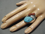 Amazing Vintage Zuni Native American Large Carved Turquoise Sterling Silver Ring-Nativo Arts