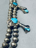 Leaves Older Vintage Native American Navajo Turquoise Sterling Silver Squash Blossom Necklace-Nativo Arts