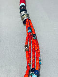 Authentic Singer Native American Navajo Coral Sterling Silver Necklace-Nativo Arts
