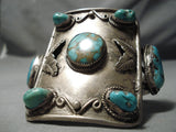 One Of The Biggest Vintage Native American Navajo #8 Turquoise Sterling Silver Bracelet Cuff Old-Nativo Arts
