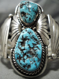 Towering Vintage Native American Navajo Turquoise Sterling Silver Bracelet Old-Nativo Arts