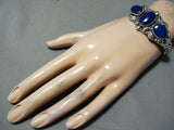 Signed Navajo Native American Lapis Sterling Silver Bracelet-Nativo Arts