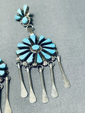 Dazzling Vintage Native American Zuni Blue Gem Turquoise Sterling Silver Dream Catcher Earrings-Nativo Arts