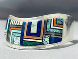 Native American Incredible Intricate Vintage Turquoise Lapis Sterling Silver Inlay Bracelet-Nativo Arts