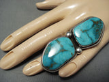 One Of The Biggest Heavu Native American Navajo Turquoise Sterling Silver Ring-Nativo Arts