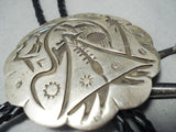 Authentic Important Heavy Vintage Native American Navajo Sterling Silver Bolo Tie Old-Nativo Arts