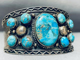 Huge Vintage Native American Navajo Turquoise Sterling Silver Wave Bracelet-Nativo Arts