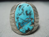 Signed Vintage Native American Navajo Morenci Turquoise Sterling Silver Ring-Nativo Arts