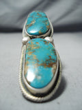 Colossal Native American Navajo Turquoise Mountain Turquoise Sterling Silver Ring-Nativo Arts