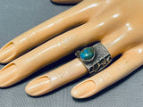 Precise Detail Vintage Native American Navajo Pilot Mountain Turquoise Sterling Silver Ring-Nativo Arts
