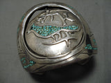 Rotating Medallion Vintage Native American Navajo Wide Sterling Silver Turquoise Bracelet-Nativo Arts