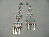 Stunning Zuni Native American Turquoise Needle Sterling Silver Earrings-Nativo Arts