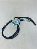 Impressive Vintage Native American Navajo Pilot Mountain Turquoise Sterling Silver Bolo Tie-Nativo Arts