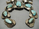 Authentic Big Vintage Native American Navajo Turquoise Sterling Silver Squash Blossom Necklace-Nativo Arts