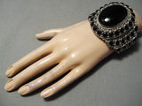 Biggest Best Vintage Native American Navajo Onyx Sterling Silver Bracelet Cuff Old-Nativo Arts