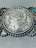 Spectacular Vintage Native American Navajo Morenci Turquoise Sterling Silver Coin Pin-Nativo Arts