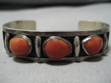 Quality Older Vintage Native American Navajo Chunky Coral Sterling Silver Bracelet Old-Nativo Arts