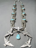 Unique!! Native American Navajo Thunderbird Turquoise Sterling Silver Squash Blossom Necklace-Nativo Arts