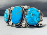 Stunning Vintage Native American Navajo 3 Kingman Turquoise Sterling Silver Huge Bracelet-Nativo Arts