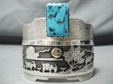 One Of Most Detailed Vintage Native American Navajo Turquoise 14k Gold Sterling Silver Bracelet-Nativo Arts