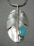 Marvelous Native American Navajo Turquoise Sterling Silver Feather Necklace-Nativo Arts