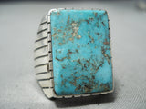 Fabulous Navajo Old Kingman Turquoise Sterling Silver Ring Native American-Nativo Arts