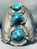 Mens Museum Vintage Native American Navajo Chunbky Turquoise Sterling Silver Bracelet Old-Nativo Arts
