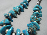 Exceptional Vintage Native American Navajo Old Kingman Turquoise Sterling Silver Necklace-Nativo Arts