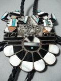One Of The Biggest Vintage Native American Zuni Turquoise War God Sterling Silver Bolo Tie-Nativo Arts
