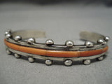 Striking Native American Navajo Inlay Coral Native American Bracelet Old-Nativo Arts