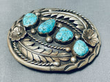 Dickie Charlie Vintage Native American Zuni Blue Gem Turquoise Sterling Silver Buckle-Nativo Arts
