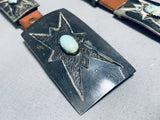 Very Rare Bursting Star Vintage Native American Navajo Turquoise Sterling Silver Concho Belt Old-Nativo Arts