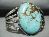 Huge Early Vintage Native American Navajo #8 Turquoise Sterling Silver Bracelet Old-Nativo Arts