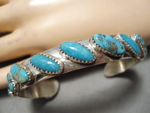 Quality Vintage Native American Navajo Morenci Turquoise Sterling Silver Bracelet Old-Nativo Arts