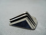 Expressive Vintage Navajo Denim Lapis Sterling Silver Ring Native American Old-Nativo Arts