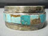 Heavy Inlaid Vintage Native American Navajo Royston Turquoise Sterling Silver Bracelet-Nativo Arts
