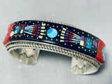 Extremely Intrictae Native American Navajo Turquoise Coral Sterling Silver Bracelet-Nativo Arts