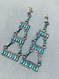 Long Authentic Older Vintage Native American Zuni Turquoise Chandelier Sterling Silver Earrings-Nativo Arts