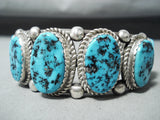 Signed Vintage Native American Navajo Sleeping Beauty Turquoise Sterling Silver Bracelet-Nativo Arts