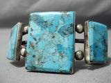 Superior Vintage Native American Navajo Huge Square Turquoise Sterling Silver Bracelet Old-Nativo Arts