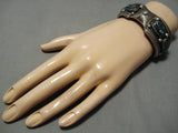 Best High Grade Bisbee Turquoise Vintage Native American Navajo Sterling Silver Bracelet Old-Nativo Arts