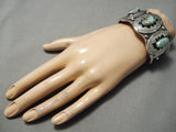 Museum Vintage Native American Navajo Green Turquoise Sterling Silver Bracelet Old-Nativo Arts