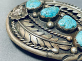 Dickie Charlie Vintage Native American Zuni Blue Gem Turquoise Sterling Silver Buckle-Nativo Arts