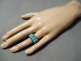 Marvelous Vintage Native American Navajo Blue Diamond Turquoise Sterling Silver Ring Old-Nativo Arts