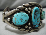 Amazing Vintage Native American Navajo Old Kingman Turquoise Sterling Silver Terminal Bracelet-Nativo Arts