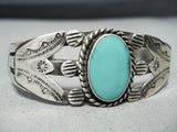 Early Vintage Native American Navajo Turquoise Sterling Silver Flank Bracelet Old-Nativo Arts